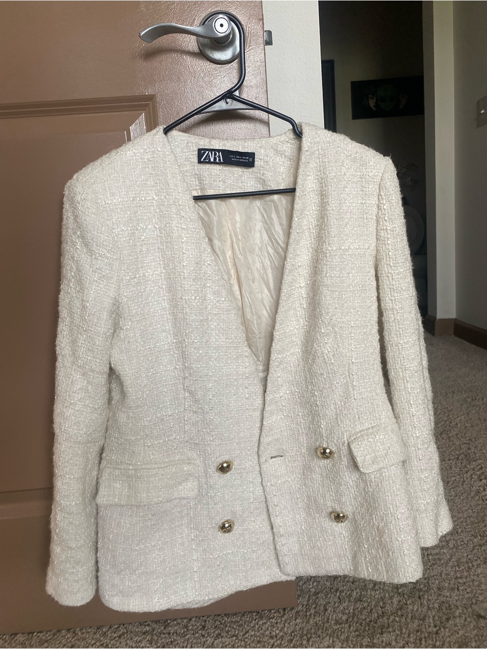 ZARA Cream Tweed Blazer Coat - Picture 4 of 4